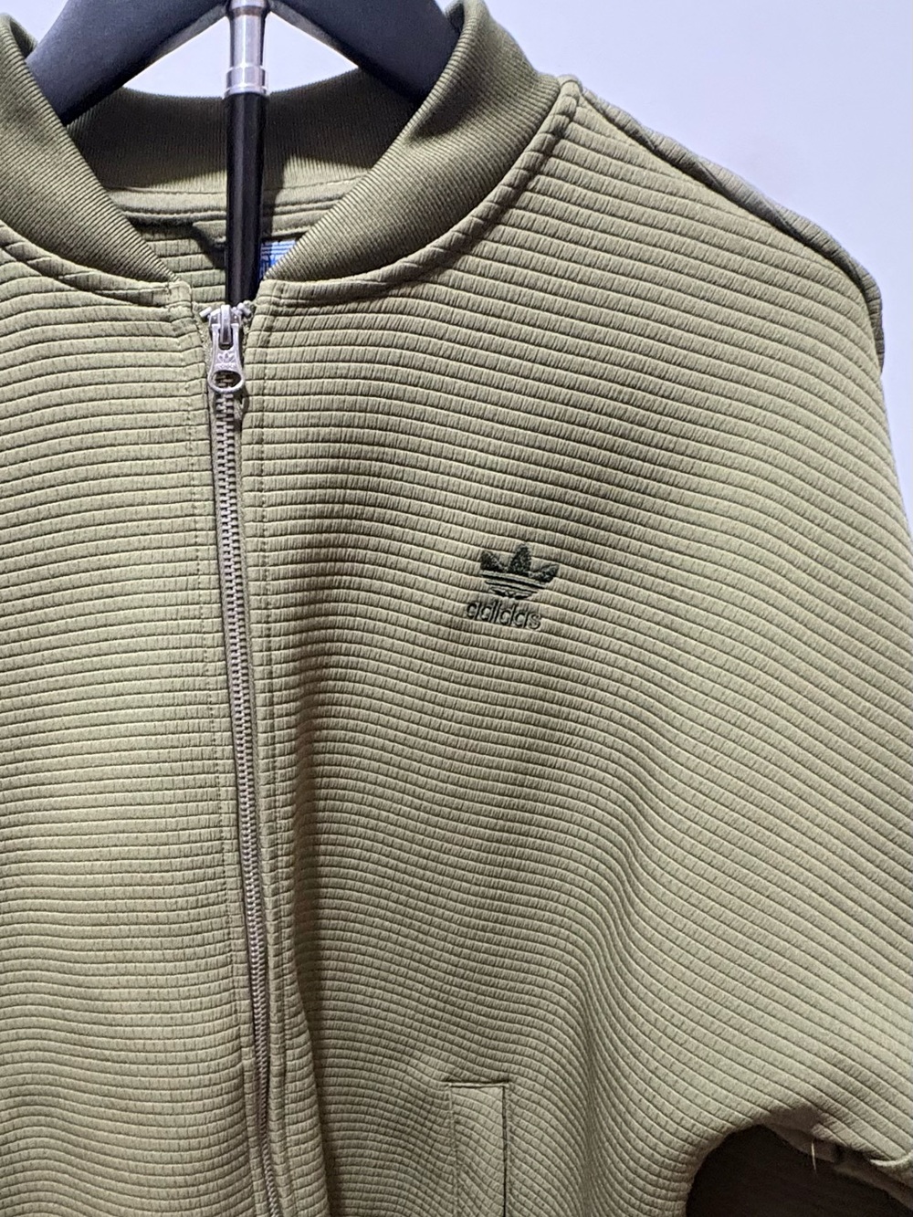 adidas Olive Zip-Up Ribbed Womens Sweater Jacket M - Picture 3 of 6